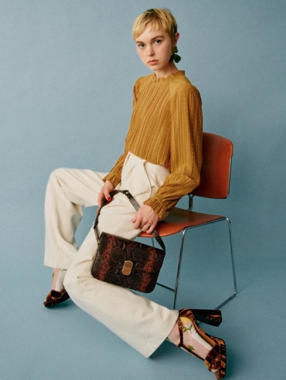 *NWT* [Sezane] Sibie Blouse In Gold, Size UK 8, US 4